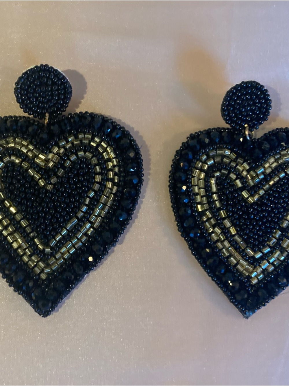 Betsey Johnson Black and Gold Beaded Heart Drop Earrings